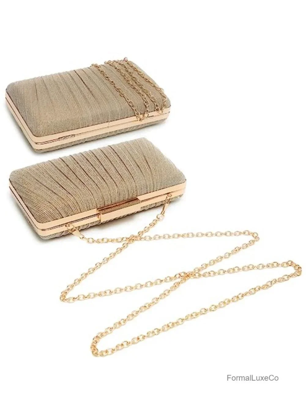 Faux Leather Pleated Evening Clutch with Detachable Chain Strap